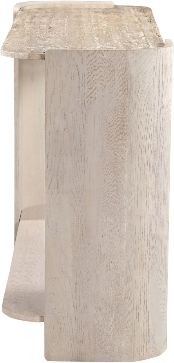 Meridian Furniture Calabria Genuine Marble and Solid Oak Console Table with Natural Veining for Modern Interiors Beige / Cream 77045Cream-ST