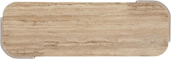 Meridian Furniture Calabria Genuine Marble and Solid Oak Console Table with Natural Veining for Modern Interiors Beige / Cream 77045Cream-ST