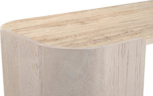 Meridian Furniture Calabria Genuine Marble and Solid Oak Console Table with Natural Veining for Modern Interiors Beige / Cream 77045Cream-ST