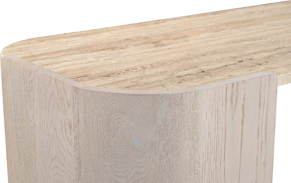 Meridian Furniture Calabria Genuine Marble and Solid Oak Console Table with Natural Veining for Modern Interiors Beige / Cream 77045Cream-ST