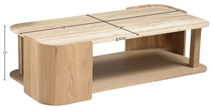Meridian Furniture Calabria Solid Oak and Genuine Marble Low Profile Coffee Table for Modern Living Room Decor Beige / Natural 77045Natural-CT