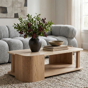 Meridian Furniture Calabria Solid Oak and Genuine Marble Low Profile Coffee Table for Modern Living Room Decor Beige / Natural 77045Natural-CT