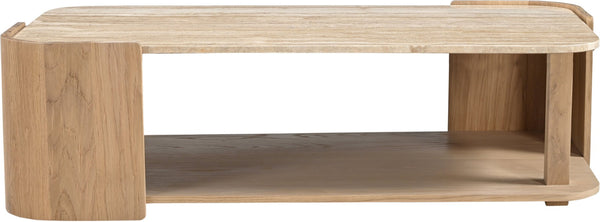 Meridian Furniture Calabria Solid Oak and Genuine Marble Low Profile Coffee Table for Modern Living Room Decor Beige / Natural 77045Natural-CT