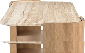 Meridian Furniture Calabria Solid Oak and Genuine Marble Low Profile Coffee Table for Modern Living Room Decor Beige / Natural 77045Natural-CT