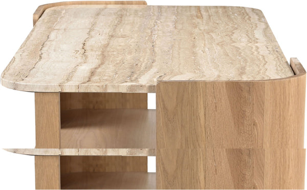 Meridian Furniture Calabria Solid Oak and Genuine Marble Low Profile Coffee Table for Modern Living Room Decor Beige / Natural 77045Natural-CT