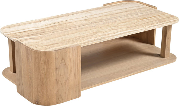 Meridian Furniture Calabria Solid Oak and Genuine Marble Low Profile Coffee Table for Modern Living Room Decor Beige / Natural 77045Natural-CT