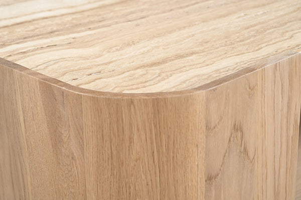 Meridian Furniture Calabria Solid Oak and Genuine Marble Low Profile Coffee Table for Modern Living Room Decor Beige / Natural 77045Natural-CT