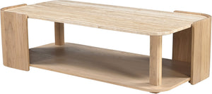 Meridian Furniture Calabria Solid Oak and Genuine Marble Low Profile Coffee Table for Modern Living Room Decor Beige / Natural 77045Natural-CT