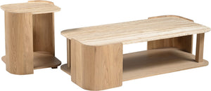 Meridian Furniture Calabria Solid Oak and Genuine Marble Low Profile Coffee Table for Modern Living Room Decor Beige / Natural 77045Natural-CT