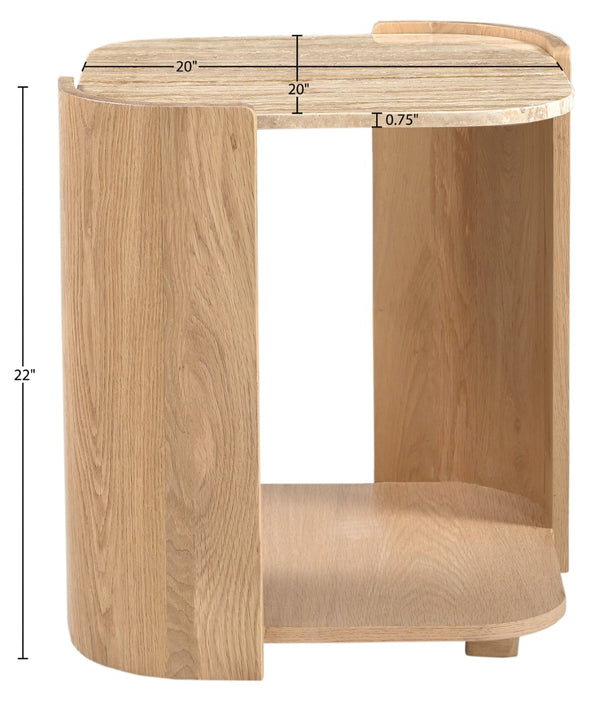 Meridian Furniture Calabria Genuine Taj Mahal Marble and Solid Oak End Table for Modern Living Rooms Beige / Natural 77045Natural-ET