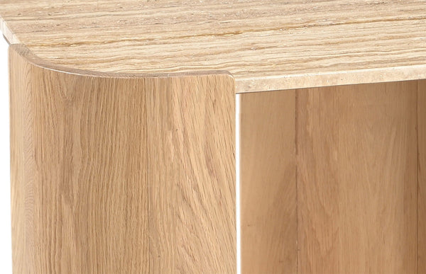 Meridian Furniture Calabria Genuine Taj Mahal Marble and Solid Oak End Table for Modern Living Rooms Beige / Natural 77045Natural-ET