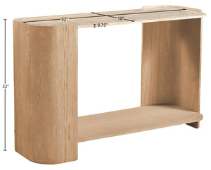 Meridian Furniture Calabria Genuine Marble and Solid Oak Console Table with Natural Veining for Modern Interiors Beige / Natural 77045Natural-ST