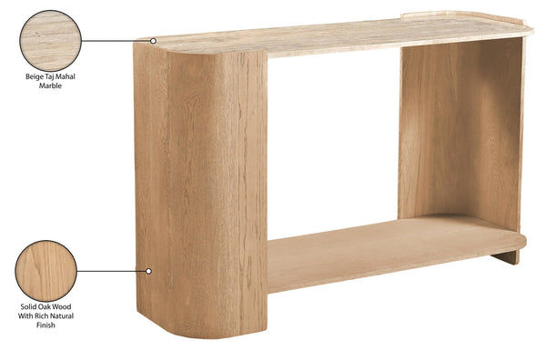 Meridian Furniture Calabria Genuine Marble and Solid Oak Console Table with Natural Veining for Modern Interiors Beige / Natural 77045Natural-ST