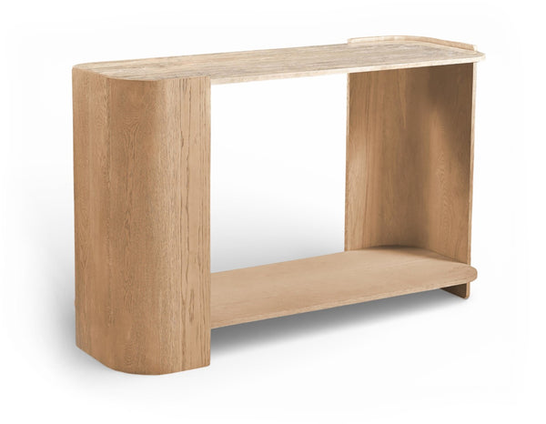 Meridian Furniture Calabria Genuine Marble and Solid Oak Console Table with Natural Veining for Modern Interiors Beige / Natural 77045Natural-ST