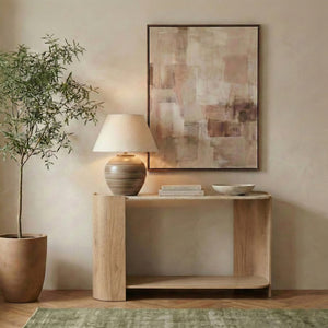 Meridian Furniture Calabria Genuine Marble and Solid Oak Console Table with Natural Veining for Modern Interiors Beige / Natural 77045Natural-ST