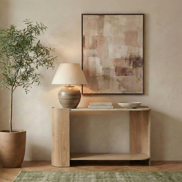 Meridian Furniture Calabria Genuine Marble and Solid Oak Console Table with Natural Veining for Modern Interiors Beige / Natural 77045Natural-ST