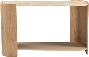 Meridian Furniture Calabria Genuine Marble and Solid Oak Console Table with Natural Veining for Modern Interiors Beige / Natural 77045Natural-ST