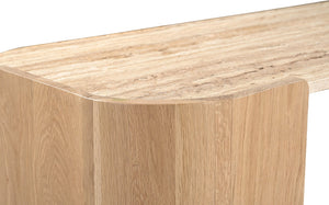 Meridian Furniture Calabria Genuine Marble and Solid Oak Console Table with Natural Veining for Modern Interiors Beige / Natural 77045Natural-ST