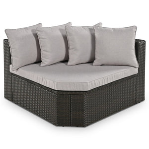 English Elm Go 7 Piece Outdoor Pe Wicker Sectional Set with Steel Frame and Striped Accent Pillows Brown FG201212AAA