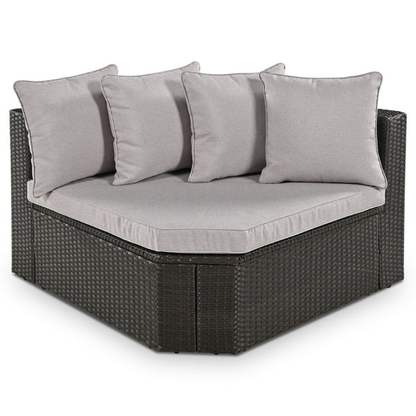 English Elm Go 7 Piece Outdoor Pe Wicker Sectional Set with Steel Frame and Striped Accent Pillows Brown FG201212AAA