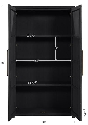 Meridian Furniture Vana Art Deco Tall Cabinet with Cane Front Doors Oak Veneer and Adjustable Interior Shelves Black 77050Black