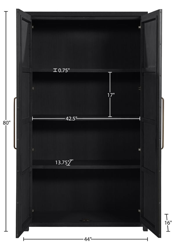 Meridian Furniture Vana Art Deco Tall Cabinet with Cane Front Doors Oak Veneer and Adjustable Interior Shelves Black 77050Black