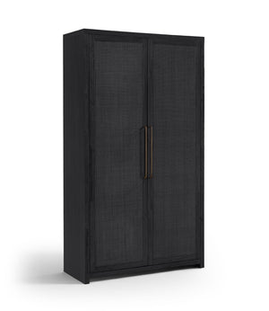 Meridian Furniture Vana Art Deco Tall Cabinet with Cane Front Doors Oak Veneer and Adjustable Interior Shelves Black 77050Black