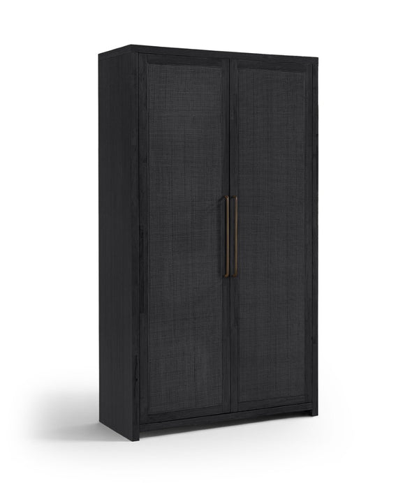 Meridian Furniture Vana Art Deco Tall Cabinet with Cane Front Doors Oak Veneer and Adjustable Interior Shelves Black 77050Black