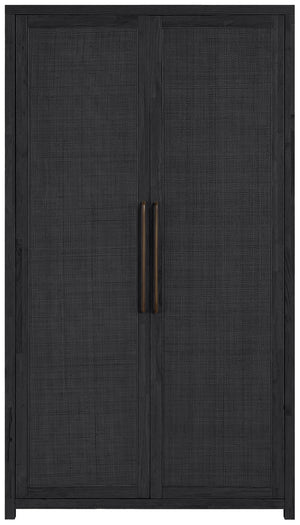 Meridian Furniture Vana Art Deco Tall Cabinet with Cane Front Doors Oak Veneer and Adjustable Interior Shelves Black 77050Black