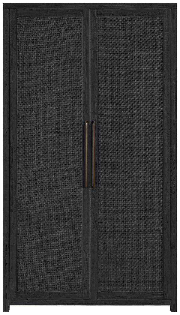 Meridian Furniture Vana Art Deco Tall Cabinet with Cane Front Doors Oak Veneer and Adjustable Interior Shelves Black 77050Black