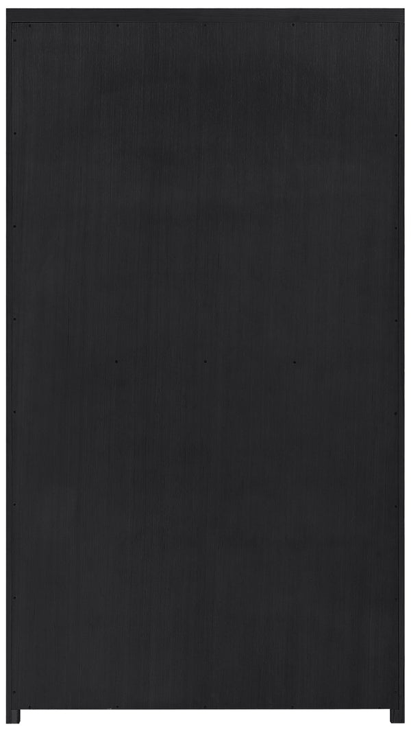 Meridian Furniture Vana Art Deco Tall Cabinet with Cane Front Doors Oak Veneer and Adjustable Interior Shelves Black 77050Black