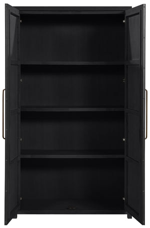 Meridian Furniture Vana Art Deco Tall Cabinet with Cane Front Doors Oak Veneer and Adjustable Interior Shelves Black 77050Black