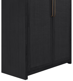 Meridian Furniture Vana Art Deco Tall Cabinet with Cane Front Doors Oak Veneer and Adjustable Interior Shelves Black 77050Black