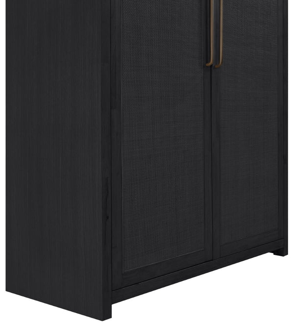 Meridian Furniture Vana Art Deco Tall Cabinet with Cane Front Doors Oak Veneer and Adjustable Interior Shelves Black 77050Black