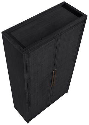 Meridian Furniture Vana Art Deco Tall Cabinet with Cane Front Doors Oak Veneer and Adjustable Interior Shelves Black 77050Black