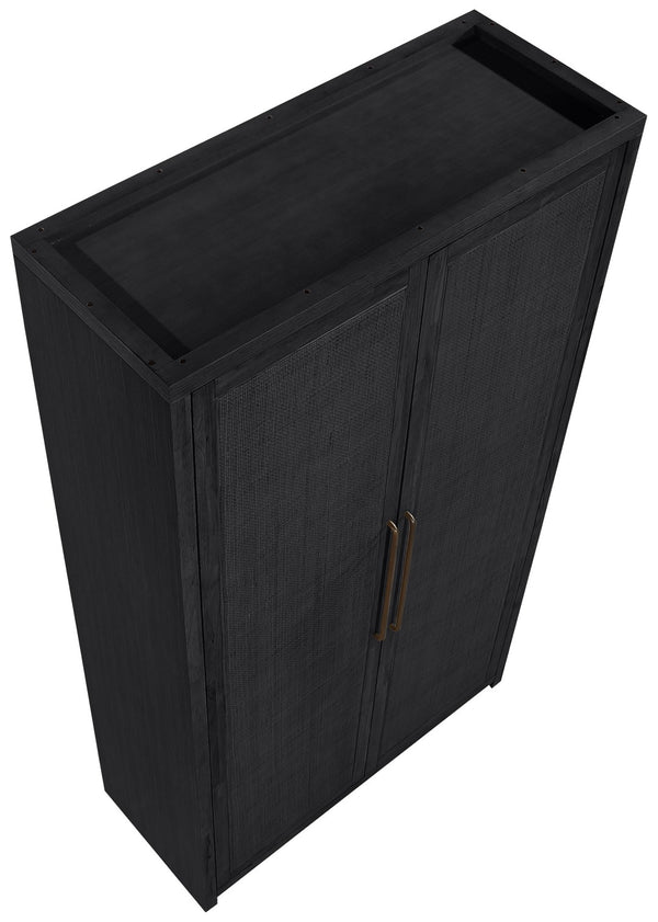 Meridian Furniture Vana Art Deco Tall Cabinet with Cane Front Doors Oak Veneer and Adjustable Interior Shelves Black 77050Black