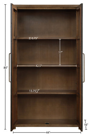 Meridian Furniture Vana Art Deco Tall Cabinet with Cane Front Doors Oak Veneer and Adjustable Interior Shelves Brown 77050Brown