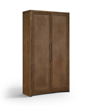 Meridian Furniture Vana Art Deco Tall Cabinet with Cane Front Doors Oak Veneer and Adjustable Interior Shelves Brown 77050Brown