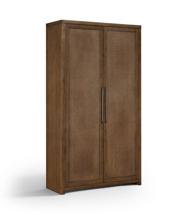 Meridian Furniture Vana Art Deco Tall Cabinet with Cane Front Doors Oak Veneer and Adjustable Interior Shelves Brown 77050Brown
