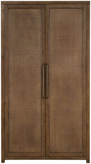 Meridian Furniture Vana Art Deco Tall Cabinet with Cane Front Doors Oak Veneer and Adjustable Interior Shelves Brown 77050Brown