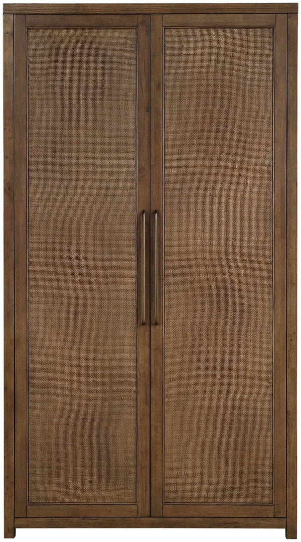 Meridian Furniture Vana Art Deco Tall Cabinet with Cane Front Doors Oak Veneer and Adjustable Interior Shelves Brown 77050Brown