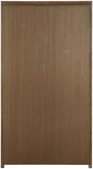 Meridian Furniture Vana Art Deco Tall Cabinet with Cane Front Doors Oak Veneer and Adjustable Interior Shelves Brown 77050Brown