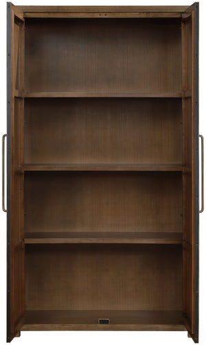 Meridian Furniture Vana Art Deco Tall Cabinet with Cane Front Doors Oak Veneer and Adjustable Interior Shelves Brown 77050Brown