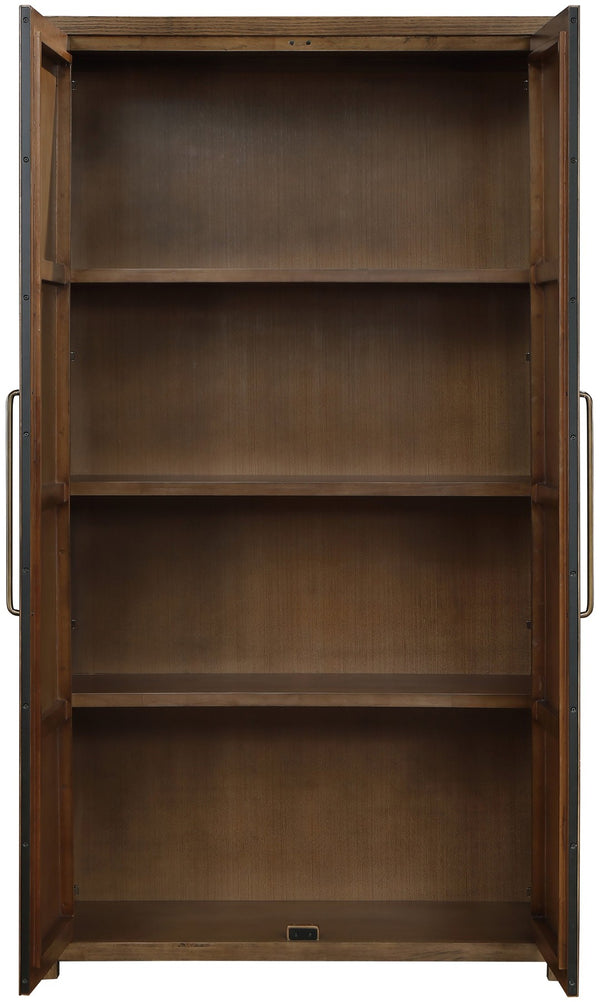 Meridian Furniture Vana Art Deco Tall Cabinet with Cane Front Doors Oak Veneer and Adjustable Interior Shelves Brown 77050Brown