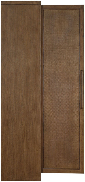Meridian Furniture Vana Art Deco Tall Cabinet with Cane Front Doors Oak Veneer and Adjustable Interior Shelves Brown 77050Brown