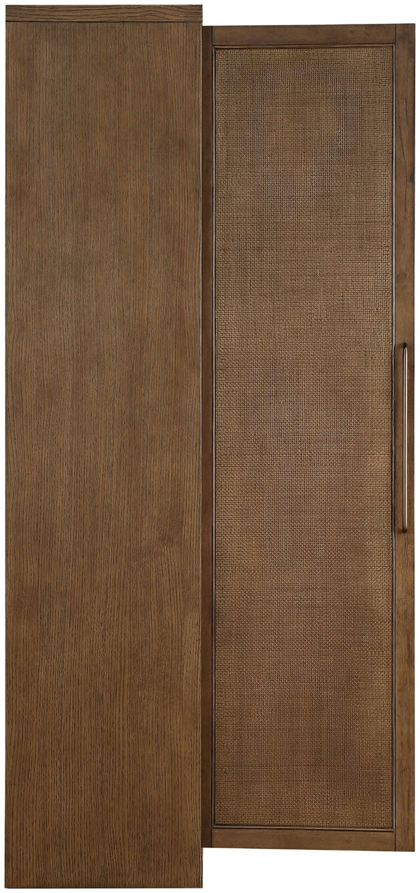 Meridian Furniture Vana Art Deco Tall Cabinet with Cane Front Doors Oak Veneer and Adjustable Interior Shelves Brown 77050Brown