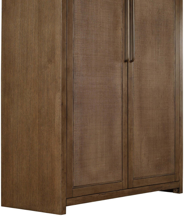 Meridian Furniture Vana Art Deco Tall Cabinet with Cane Front Doors Oak Veneer and Adjustable Interior Shelves Brown 77050Brown