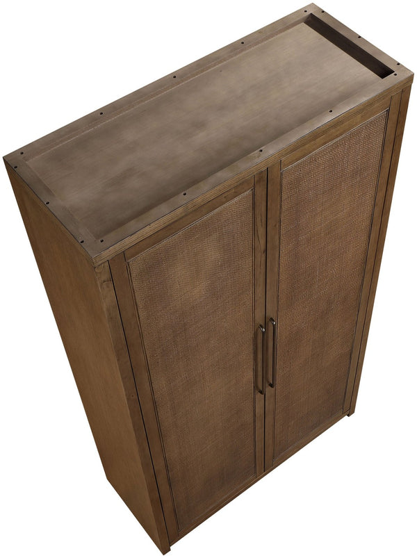 Meridian Furniture Vana Art Deco Tall Cabinet with Cane Front Doors Oak Veneer and Adjustable Interior Shelves Brown 77050Brown