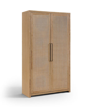 Meridian Furniture Vana Art Deco Tall Cabinet with Cane Front Doors Oak Veneer and Adjustable Interior Shelves Natural 77050Natural