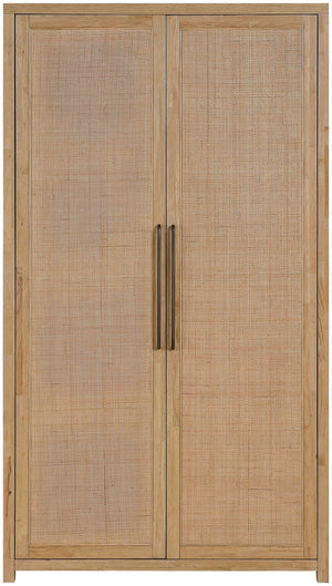 Meridian Furniture Vana Art Deco Tall Cabinet with Cane Front Doors Oak Veneer and Adjustable Interior Shelves Natural 77050Natural